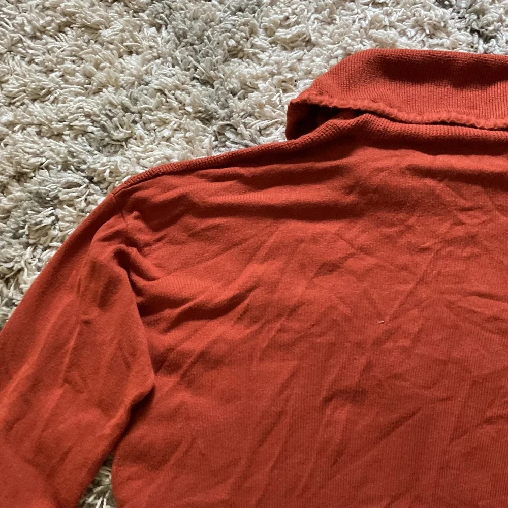 Jones New York Signature Rust Orange Waffle Knit Cowl Neck Drawstring Sweater M